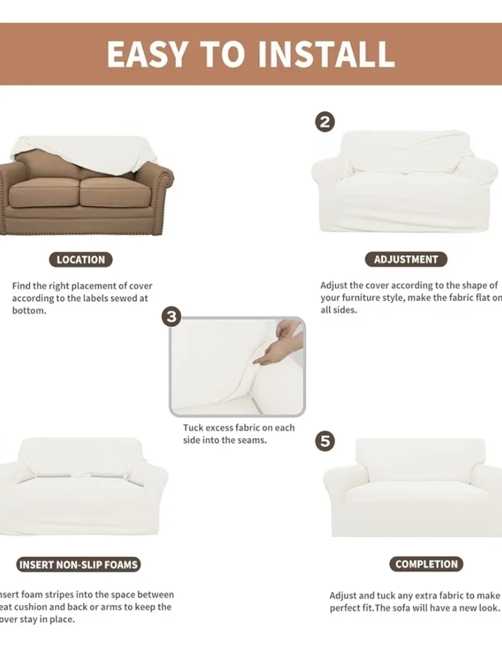 Classic Stretch Waterproof Oversized Sofa Slipcover in Cream